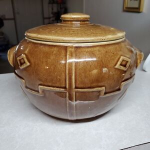 1930/40’s Monmouth Pottery Western Stoneware In Diamond Pattern Dutch Oven